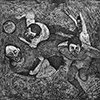Mitofutbol. Aguafuerte, aguatinta, collage. 92x80