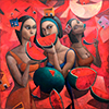 Mujeres con sandias. Oleo sobre lienzo de 120 x 120 Cm	