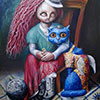 El gato azul 90 cm x 70. Oleo sobre lienzo