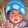 Niño con ropa tejida a mano, óleo,  60 x 50 cm